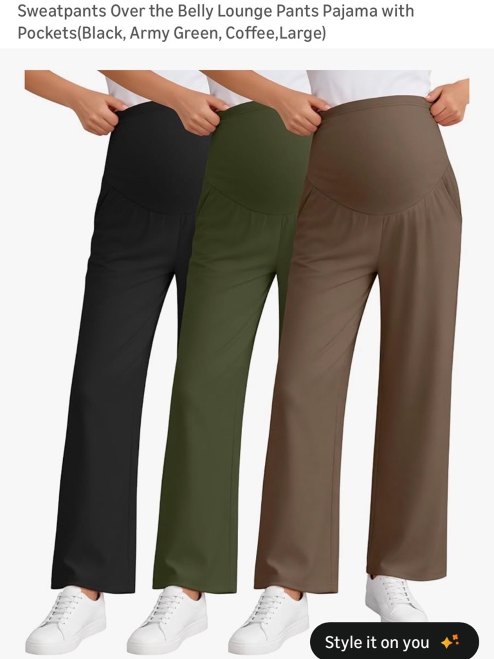 Maternity Over-the-Belly Lounge Pants with Pockets - Black, Army Green, Coffee